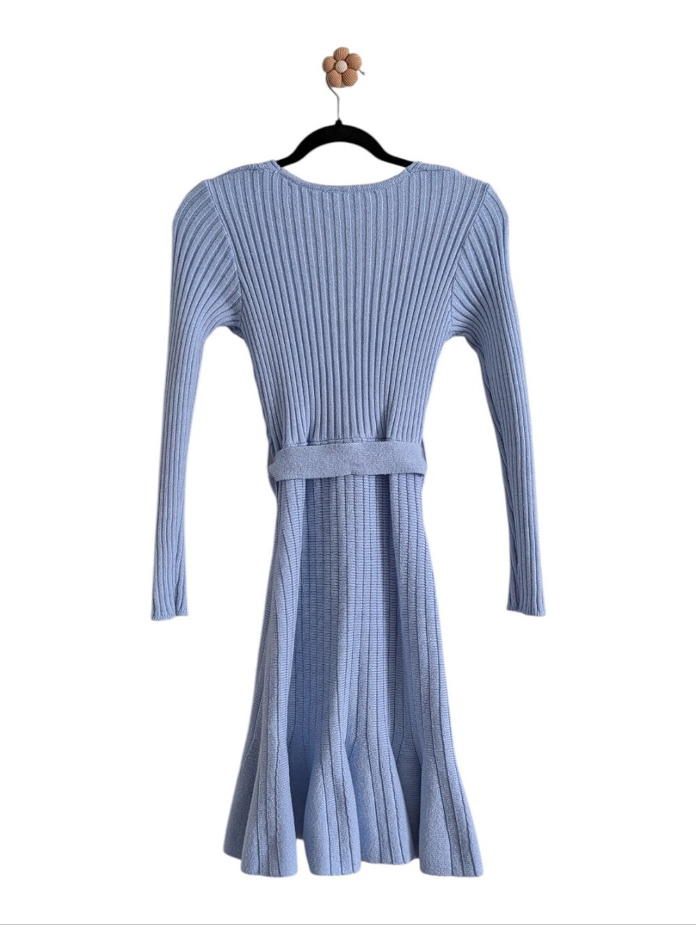 Light Blue Wrap Rib-Knit Mini Ruffle Dress - Picture 5 of 6